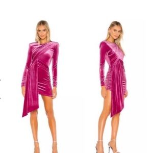 Michael Costello Fuchsia Asymmetrical Velvet Dress